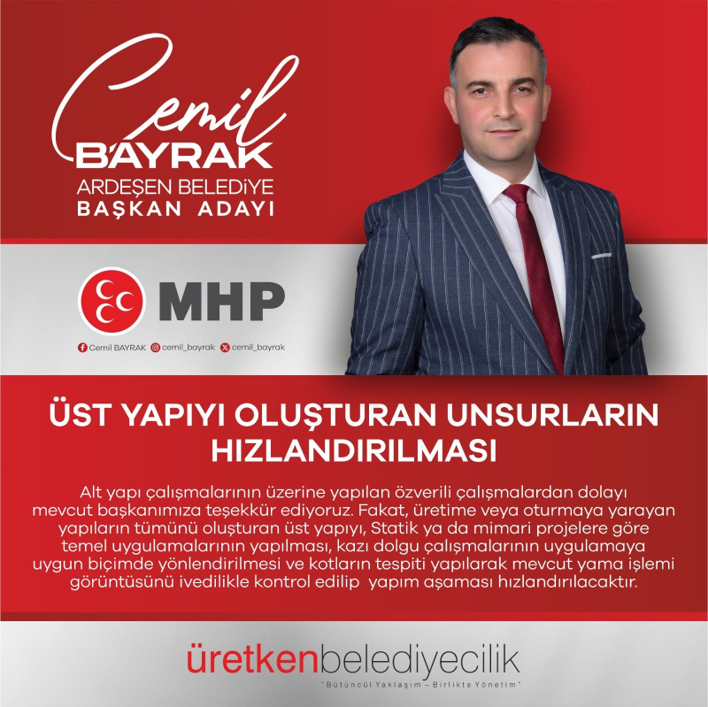 MHP ARDEŞEN BELEDİYE BAŞKAN ADAYI CEMİL BAYRAK'IN ARDEŞEN'DE GERÇEKLEŞTİRMEYİ HEDEFLEDİĞİ PROJELER