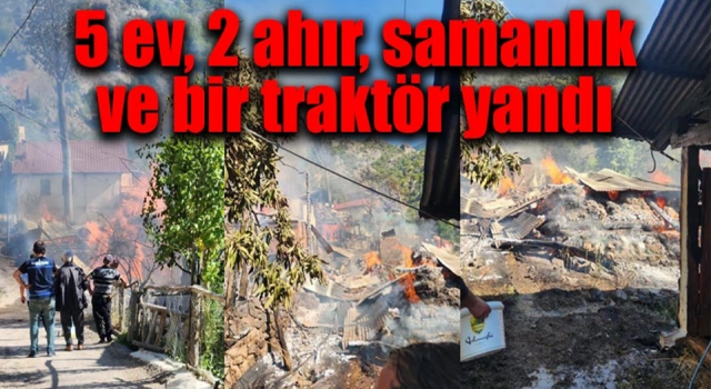 Alevler 5 ev, 2 ahır, samanlık ve bir traktörü yok etti.