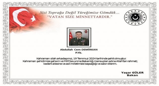 Piyade Yarbay Abdullah Cem Demirkan Pençe Kilit Operasyonu'nda Şehit Düştü