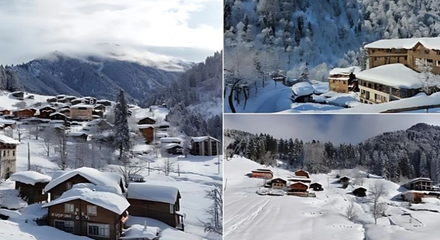 Rize'de beyaza bürünen Ayder Yaylası dronla görüntülendi