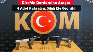 Rize'de durdurulan araçta 4 ruhsatsız tabanca ele geçirildi