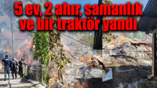 Alevler 5 ev, 2 ahır, samanlık ve bir traktörü yok etti.