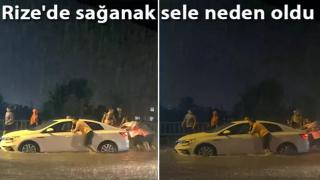 Rize'de Sağanak Sele Bağlı Otomobil Mahsur Kaldı